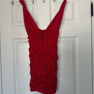 Red Ruched Sleeveless Dress